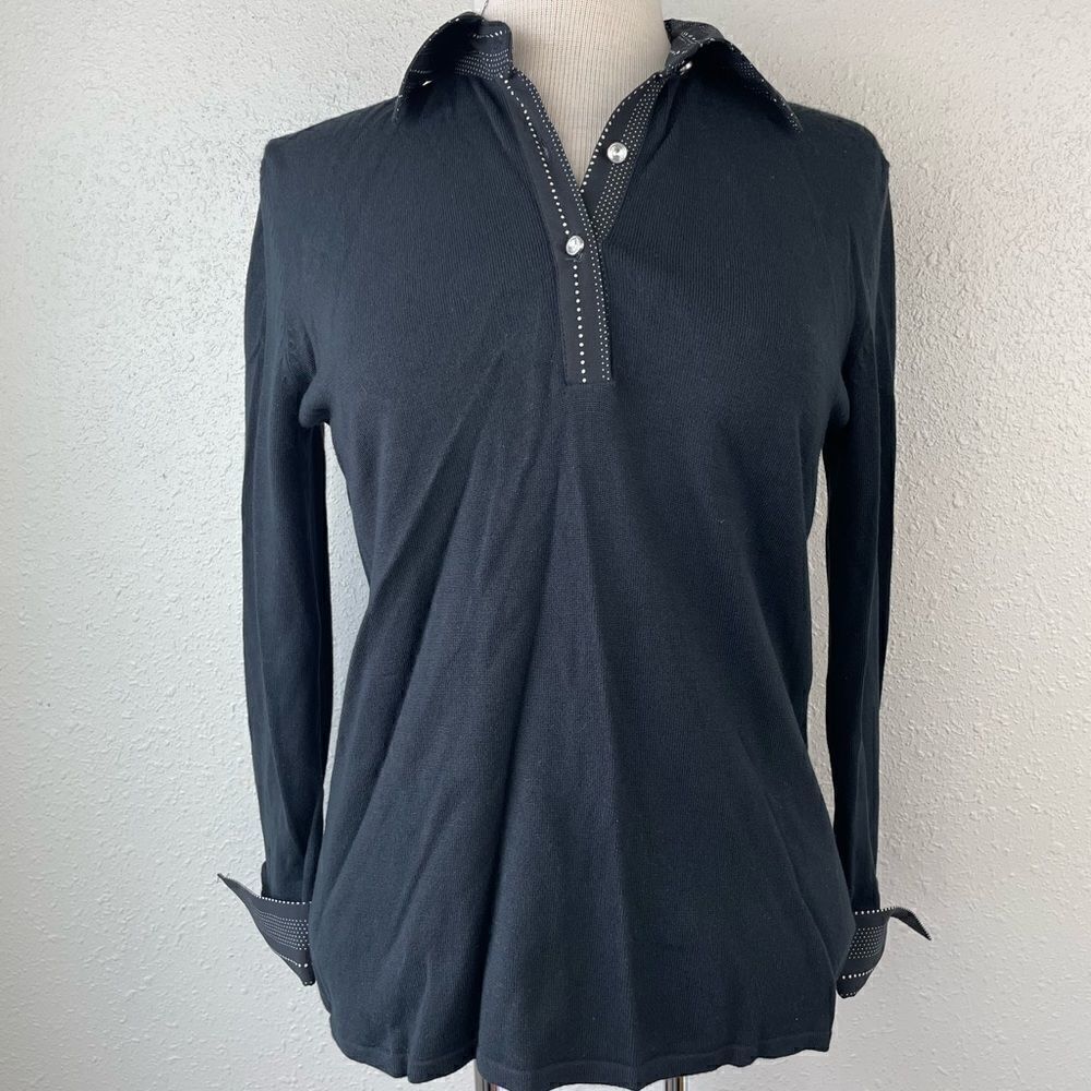 Notations Long Sleeve Collared Half Button Down Top Size M EUC